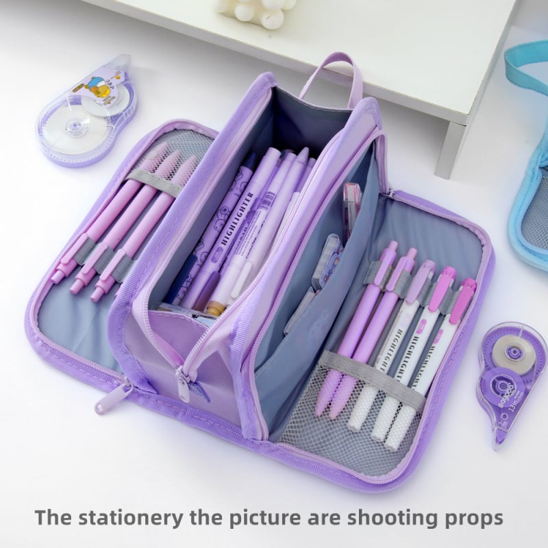 Pieštukų dėklas su dviejų sluoksnių dizainu, didelė talpa, universalus, korėjietiškas stilius, Oxford audinys