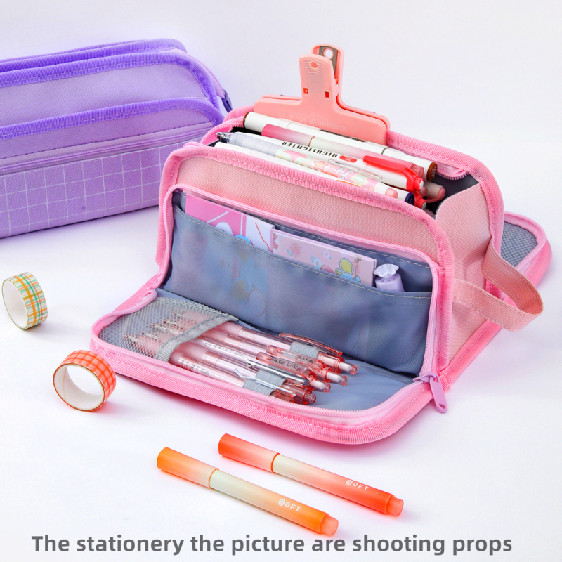 Pieštukų dėklas su dviejų sluoksnių dizainu, didelė talpa, universalus, korėjietiškas stilius, Oxford audinys