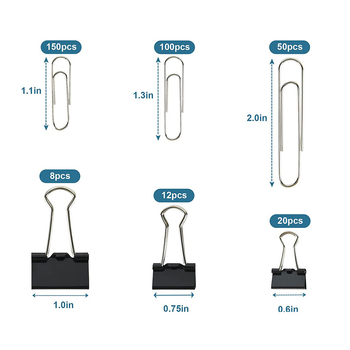 Yokaijia Metalo biuro klipų rinkinys plastikiniame dėkle, įvairių dydžių