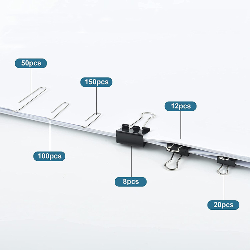 Yokaijia Metalo biuro klipų rinkinys plastikiniame dėkle, įvairių dydžių