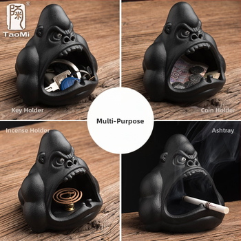 Keramikas pelnu trauks ar izglītotu orangutana dizainu, novērš pelnu izkliedēšanu, piemērots gan mājām, gan automašīnām, personalizējams ar logotipu