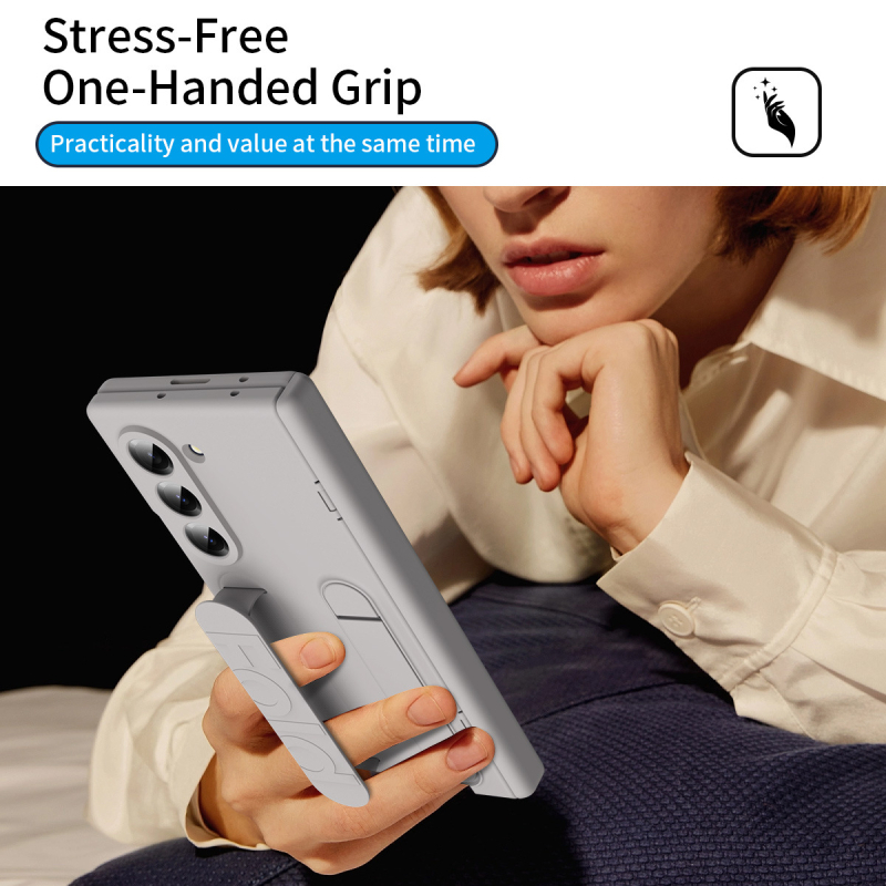 Carcasă Samsung Z Fold7 cu balam de tip hinge și suport invizibil, design all-in-one, material PC, protecție anti-cădere, protecție ecran integrată