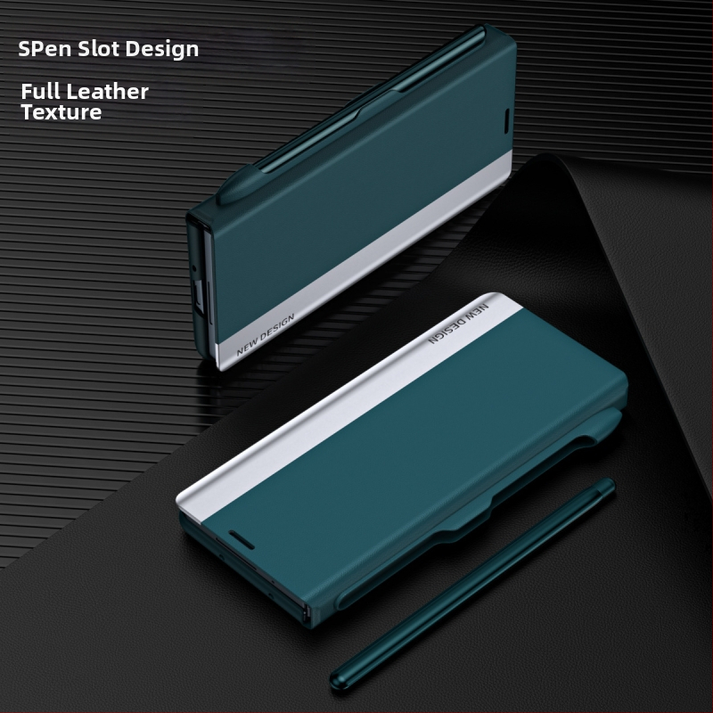 Kožený obal TriFold s výklopným krytom pre Samsung Galaxy Z Fold7/6/5, slot na pero a pero, biznis štýl, proti pádu