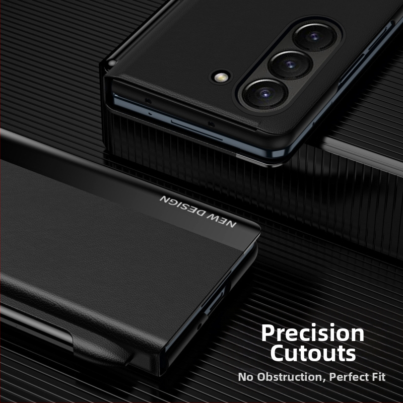 Kožený obal TriFold s výklopným krytom pre Samsung Galaxy Z Fold7/6/5, slot na pero a pero, biznis štýl, proti pádu