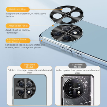 OnePlus 12/11 sērijas aizsargkorpuss, akrila materiāls, elektroplēta rāmis, pilns pārklājums, izturīgs pret kritieniem, pret pirkstu nospiedumiem