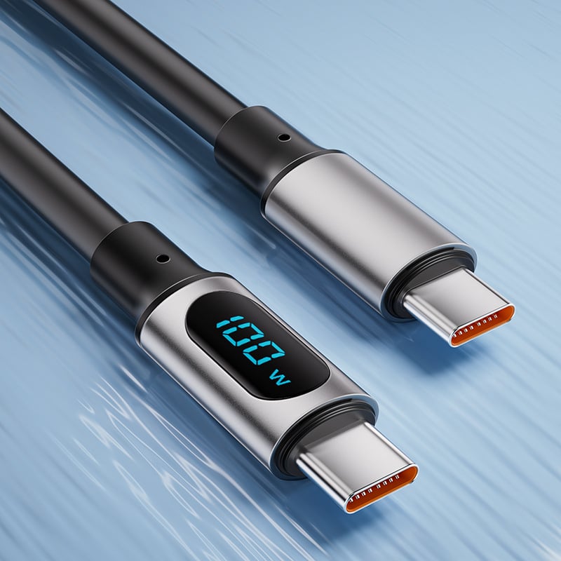 PD kabel za brzo punjenje s digitalnim zaslonom, Lightning i USB-C, 100W, TPE materijal