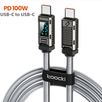 Toocki USB-C към USB-C кабел, 100W, цинков сплав, цифров дисплей