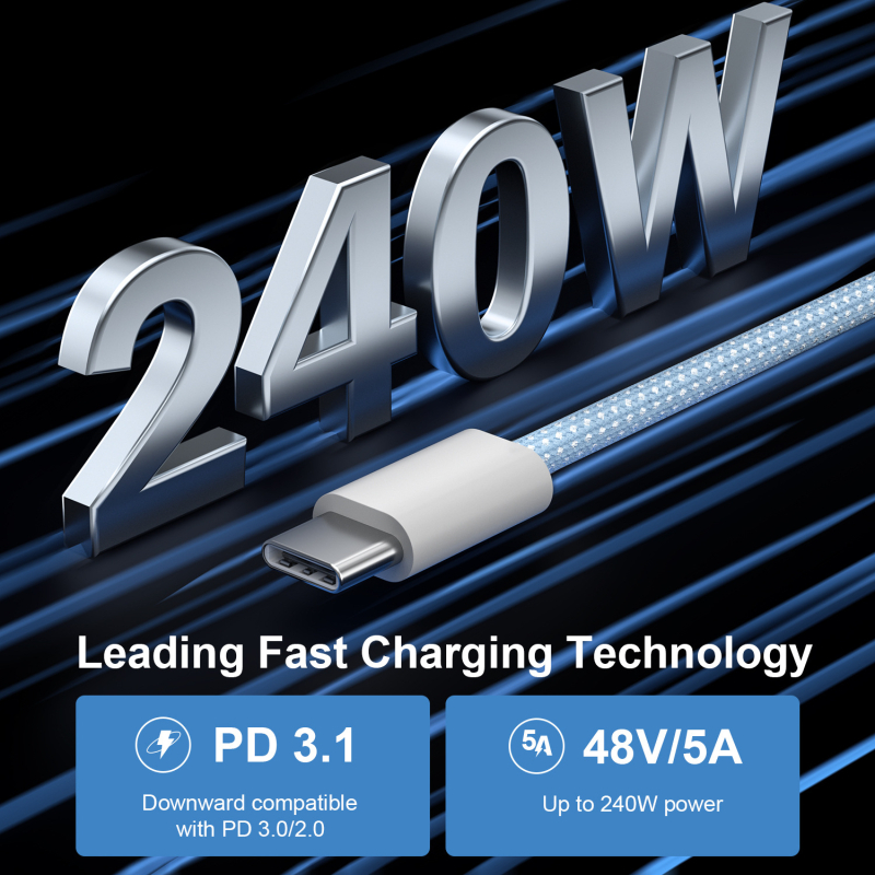 Macaron pleteni USB-C kabel za brzo punjenje, 60W, duljina 1–2 m, najlon prepleten