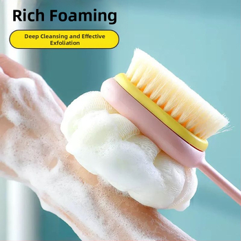 Διπλής όψεως βούρτσα μπάνιου με μακριά λαβή για απολέπιση και μασάζ στην πλάτη, Υλικό: Πολυπροπυλένιο (PP)