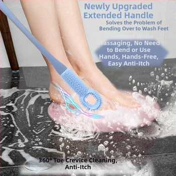 Βούρτσα πλυσίματος ποδιών με μακριά λαβή, μαλακές βούρτσες σιλικόνης για τον καθαρισμό ανάμεσα στα δάχτυλα και απολέπιση νεκρού δέρματος