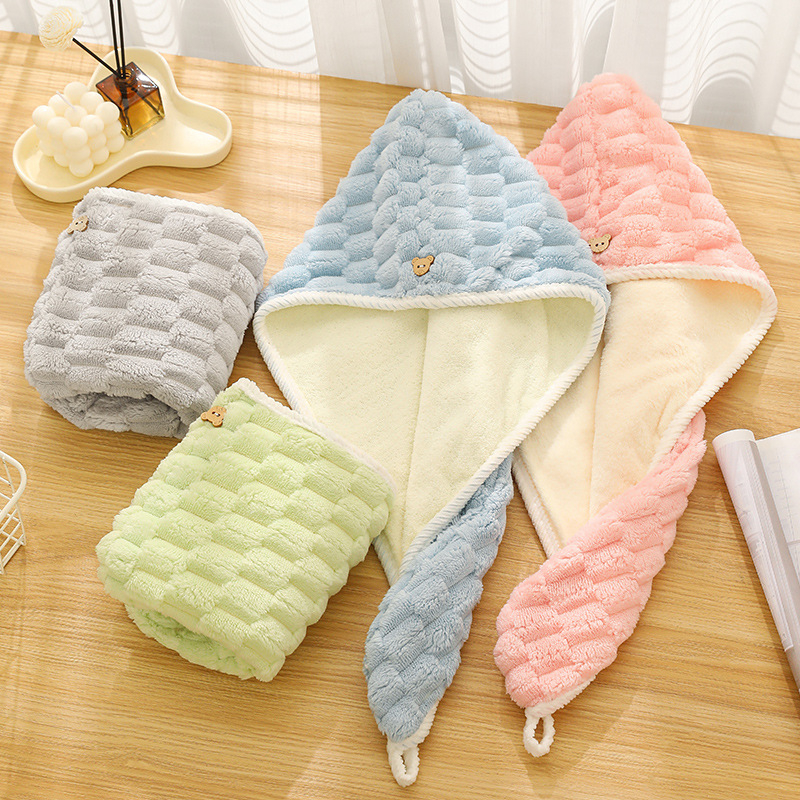 Moterų plaukų džiovintuvo kepurė iš Coral fleece, dviejų sluoksnių, aukštas sugeriamumas ir greitas džiovinimas, svoris 120–139 g, 150D siūlai, Cut Pile apdaila, galimybė pritaikyti apdorojimą