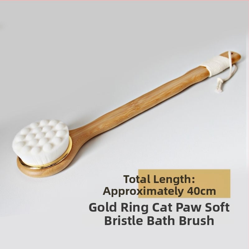 Hosszú nyelű bambusz fürdőecset nylon gyapjú sörtékkel, hátmosó ecset macska tappancs formájú puha sörtékkel, bambuszszénnel exfoláló