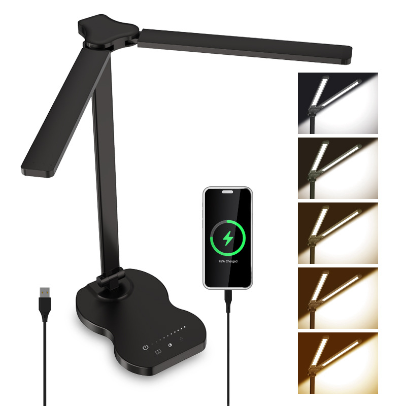 Διπλής κεφαλής λαμπτήρας γραφείου με USB τροφοδοσία, έλεγχο αφής, LED ανάγνωσης, CE πιστοποιημένο