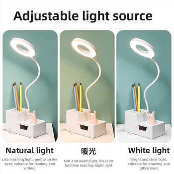 LED настолна лампа за общежитие с гласово управление, USB зареждане, сгъваема конструкция с чекмедже за съхранение, вградена батерия, CRI ≥95