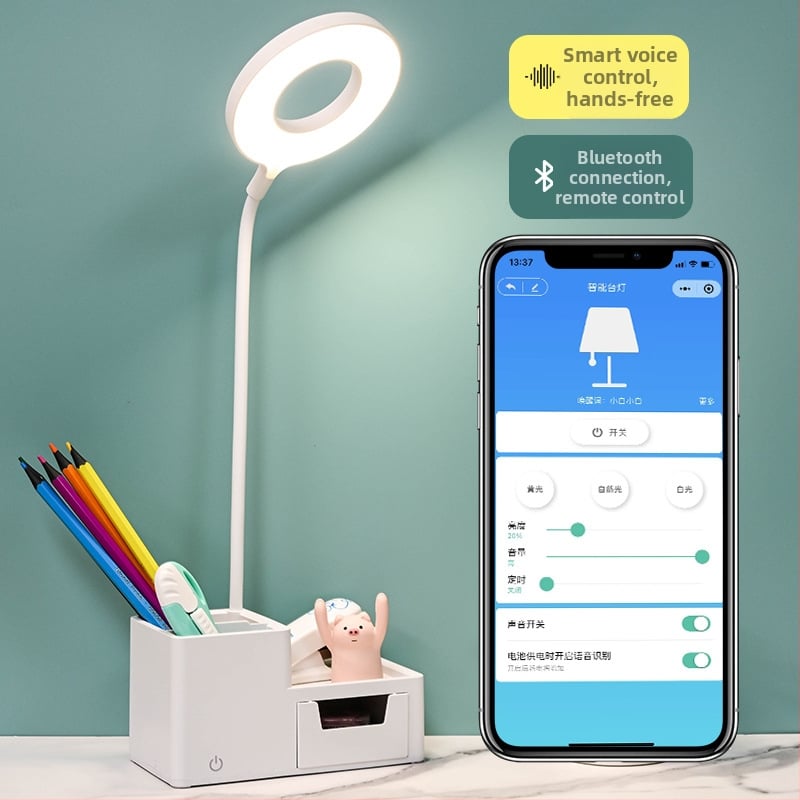 LED λαμπτήρας γραφείου για φοιτητικές εστίες με φωνητικό έλεγχο, φόρτιση USB, αναδιπλούμενος σχεδιασμός με αποθήκευση σε συρτάρι, ενσωματωμένη μπαταρία, CRI ≥95