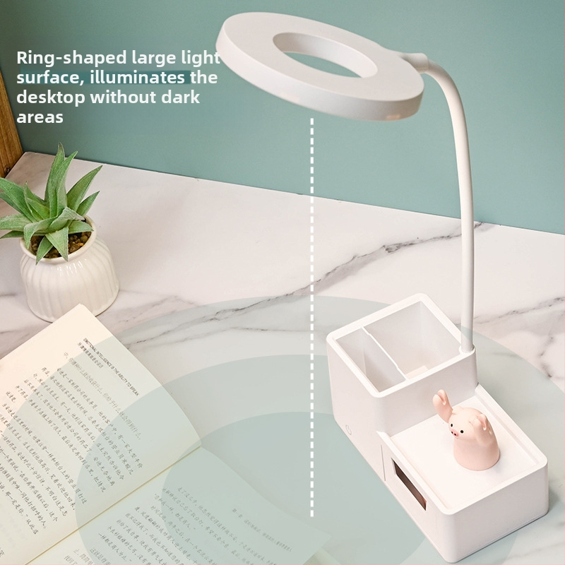 LED настолна лампа за общежитие с гласово управление, USB зареждане, сгъваема конструкция с чекмедже за съхранение, вградена батерия, CRI ≥95