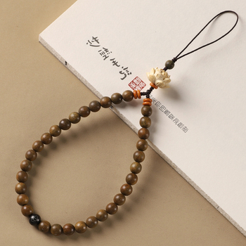 Дървена мобилна висулка за мобилен телефон, мотив лотос, полирана повърхност, унисекс, декоративен аксесоар