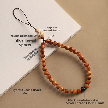 Дървена мобилна висулка за мобилен телефон, мотив лотос, полирана повърхност, унисекс, декоративен аксесоар