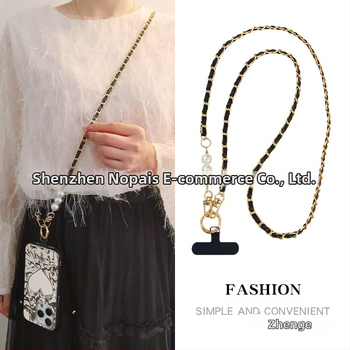 Телефонна каишка за мобилен телефон с дълга кръстосана презрамка, метал + кожа, ръчна изработка, висулка с перлена синджир, марка Zhenge