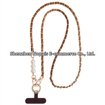 Телефонна каишка за мобилен телефон с дълга кръстосана презрамка, метал + кожа, ръчна изработка, висулка с перлена синджир, марка Zhenge