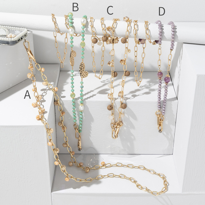 Ръчно изработена верижка за очила от стъкло и сплав, антизагубваща лента за слънчеви очила, деликатна висококачествена верига за врата (лято 2024)