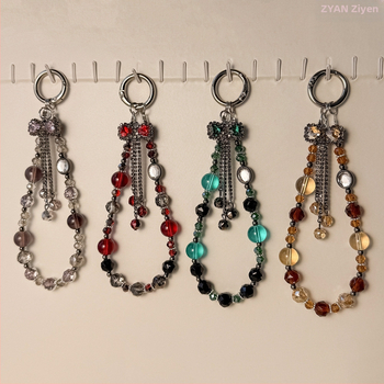 Винтидж кристални мънисти, ръчна изработка, пискюл с панделкова форма за телефон, висулка за чанта, зима 2024