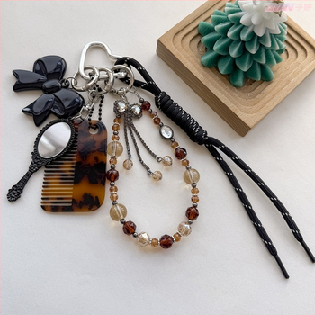 Винтидж кристални мънисти, ръчна изработка, пискюл с панделкова форма за телефон, висулка за чанта, зима 2024