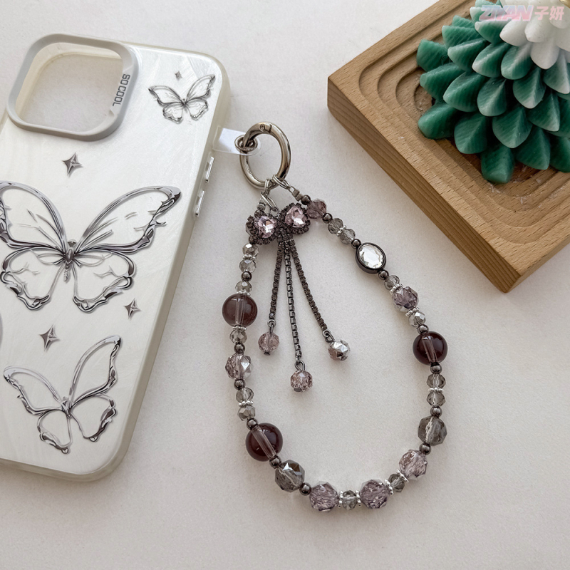 Винтидж кристални мънисти, ръчна изработка, пискюл с панделкова форма за телефон, висулка за чанта, зима 2024