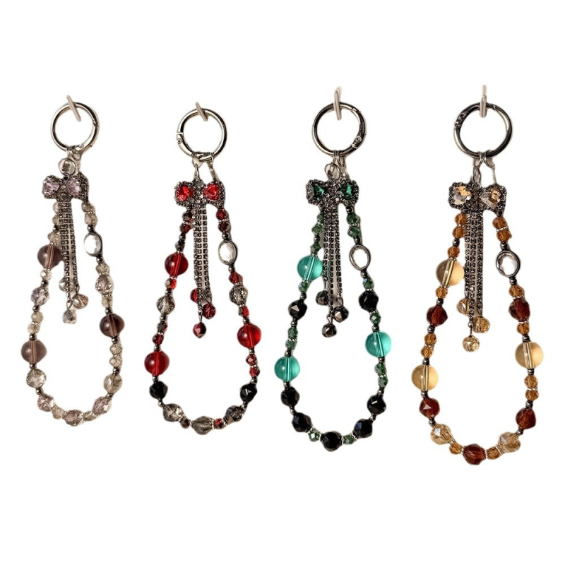 Винтидж кристални мънисти, ръчна изработка, пискюл с панделкова форма за телефон, висулка за чанта, зима 2024