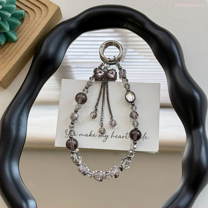 Винтидж кристални мънисти, ръчна изработка, пискюл с панделкова форма за телефон, висулка за чанта, зима 2024