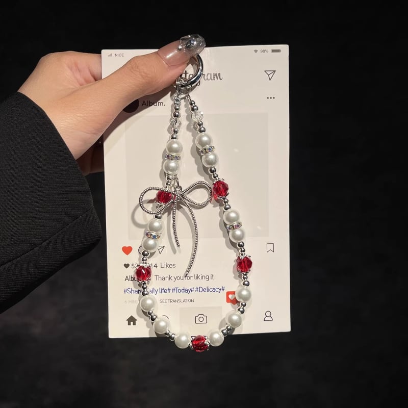 Lănțișor pentru telefon mobil cu mărgele de perle, material din rășină epoxidică, cablu din sârmă, cataramă metalică, unisex