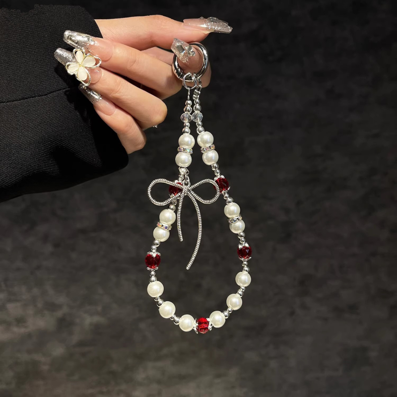 Lănțișor pentru telefon mobil cu mărgele de perle, material din rășină epoxidică, cablu din sârmă, cataramă metalică, unisex