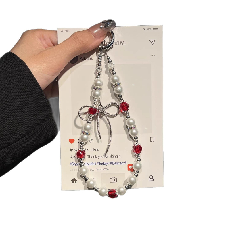 Lănțișor pentru telefon mobil cu mărgele de perle, material din rășină epoxidică, cablu din sârmă, cataramă metalică, unisex