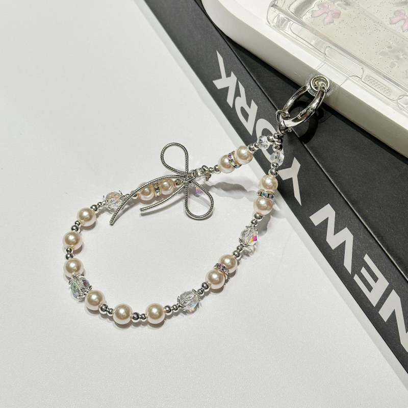 Lănțișor pentru telefon mobil cu mărgele de perle, material din rășină epoxidică, cablu din sârmă, cataramă metalică, unisex