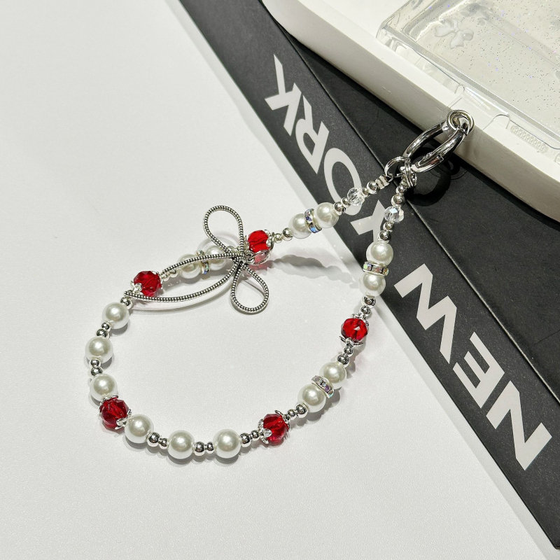 Lănțișor pentru telefon mobil cu mărgele de perle, material din rășină epoxidică, cablu din sârmă, cataramă metalică, unisex