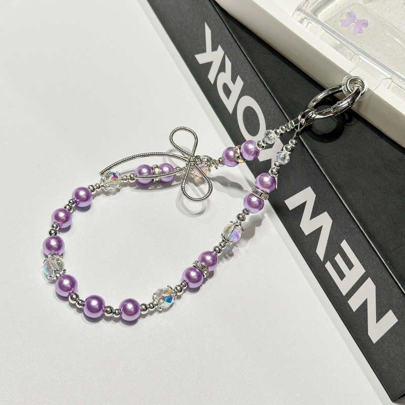 Lănțișor pentru telefon mobil cu mărgele de perle, material din rășină epoxidică, cablu din sârmă, cataramă metalică, unisex