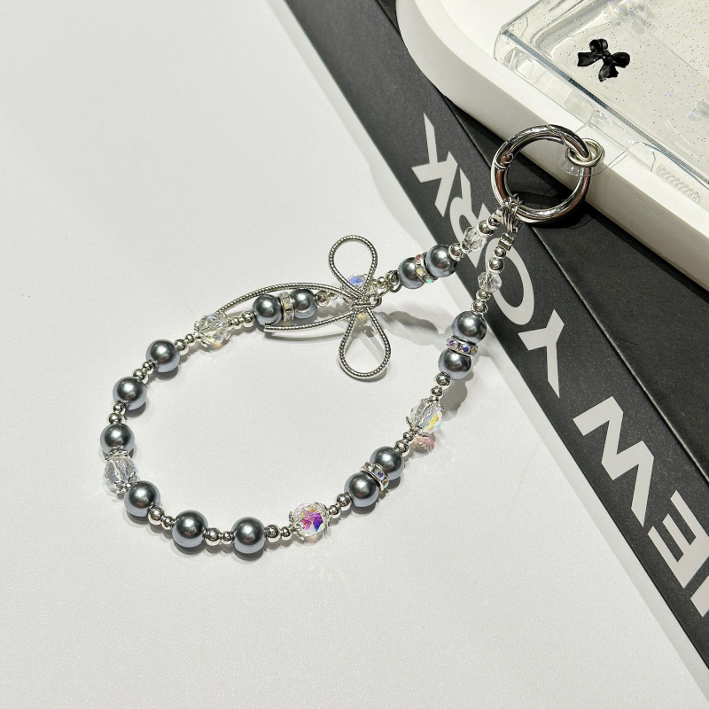 Lănțișor pentru telefon mobil cu mărgele de perle, material din rășină epoxidică, cablu din sârmă, cataramă metalică, unisex