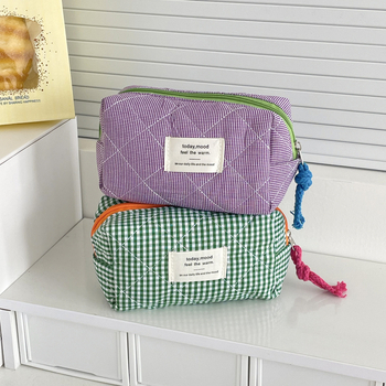 Nyolcszögletű ceruzatartó kockás mintával, pamutból, poliészter bélés