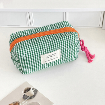 Θήκη μολυβιών οκταγωνική με καρό μοτίβο από βαμβάκι, επένδυση πολυεστέρα