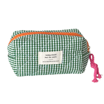 Θήκη μολυβιών οκταγωνική με καρό μοτίβο από βαμβάκι, επένδυση πολυεστέρα