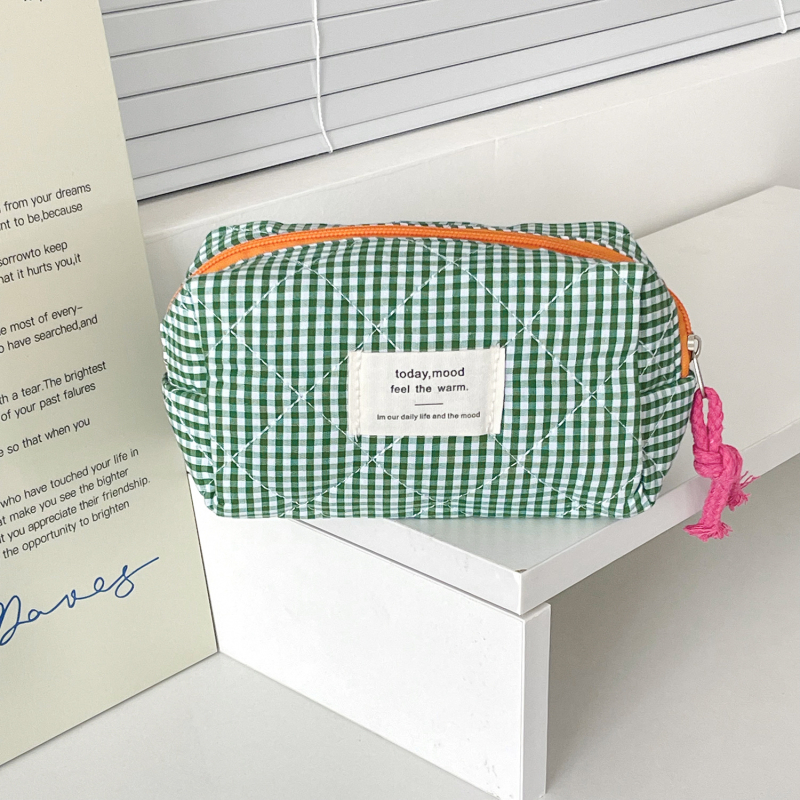 Nyolcszögletű ceruzatartó kockás mintával, pamutból, poliészter bélés