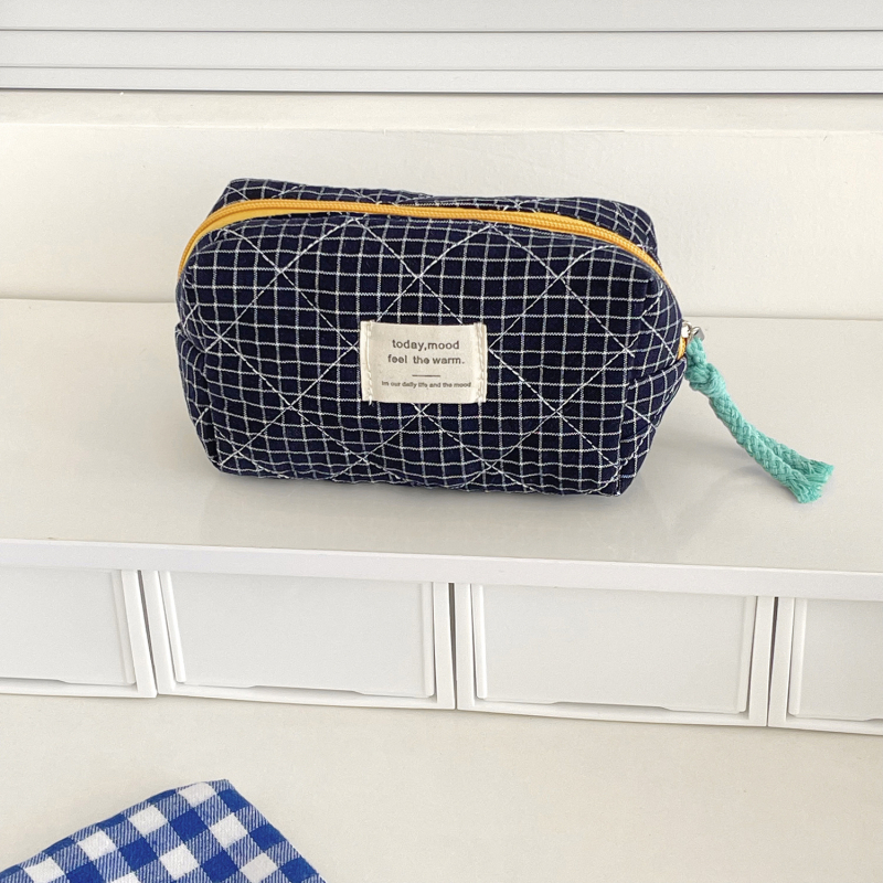 Nyolcszögletű ceruzatartó kockás mintával, pamutból, poliészter bélés