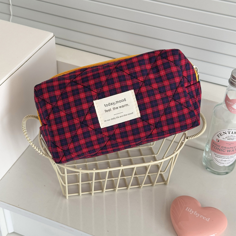 Nyolcszögletű ceruzatartó kockás mintával, pamutból, poliészter bélés