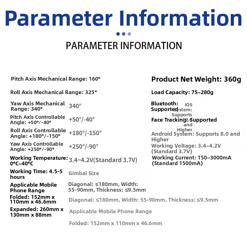 Mobiliojo telefono stabilizatorius su AI veido sekimu, trijų ašių nešiojamas gimbalas, Bluetooth