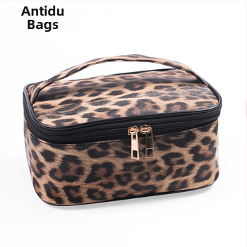 Комплект от три козметични чанти с леопардов принт, PU кожа, водоустойчиви, преносими за пътуване