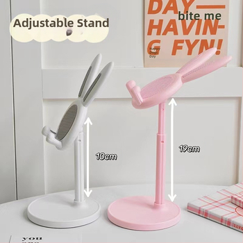 Десктоп държач за телефон и таблет, карикатурно зайче, регулируем телескопичен повдигач, пластмасов материал, универсален модел