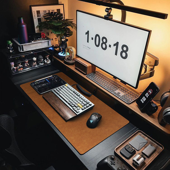 Кожена настолна подложка, правоъгълна подложка за мишка, водоустойчива, антихлъзгаща, износоустойчива, устойчива на масло