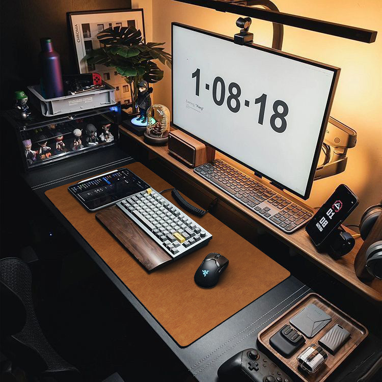 Кожена настолна подложка, правоъгълна подложка за мишка, водоустойчива, антихлъзгаща, износоустойчива, устойчива на масло