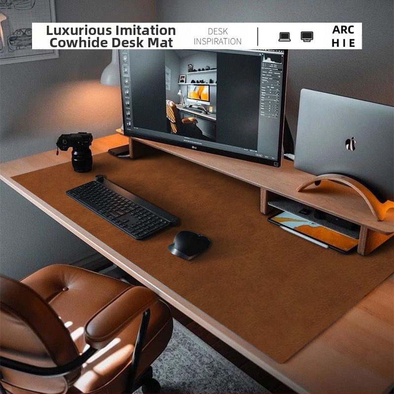 Кожена настолна подложка, правоъгълна подложка за мишка, водоустойчива, антихлъзгаща, износоустойчива, устойчива на масло