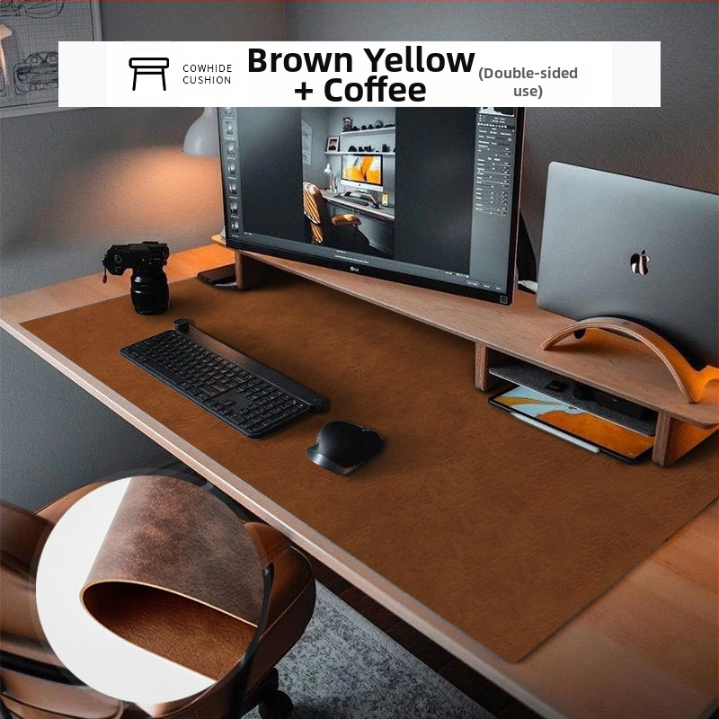 Кожена настолна подложка, правоъгълна подложка за мишка, водоустойчива, антихлъзгаща, износоустойчива, устойчива на масло